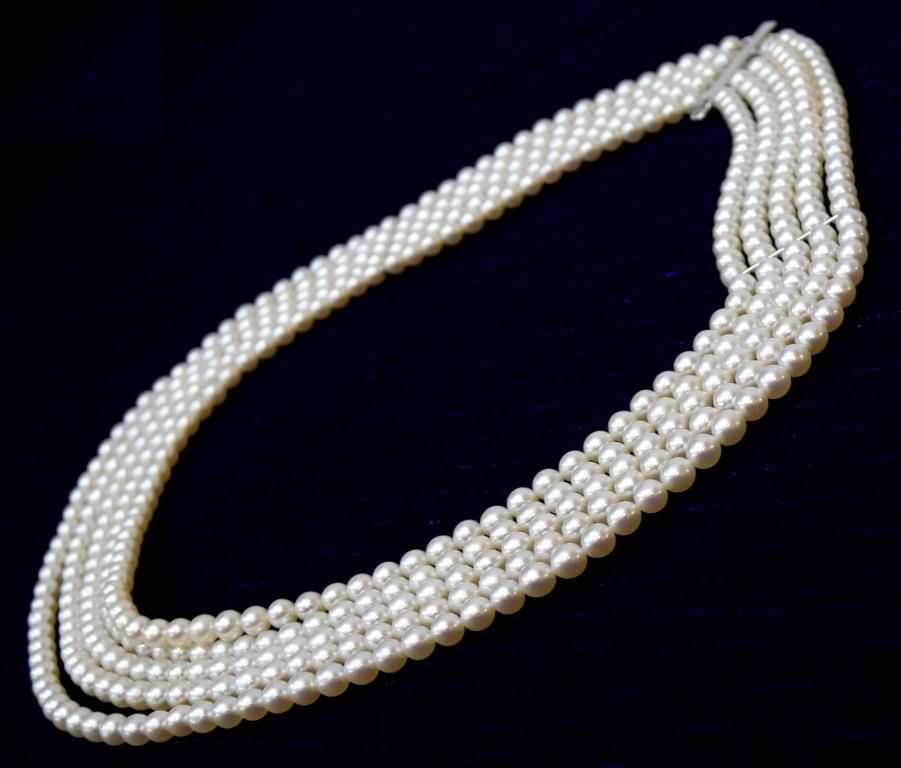 ○田崎真珠　5連ネックレス TASAKI 田崎 5連パールネックレス SV金具 真珠 【中古】(64886