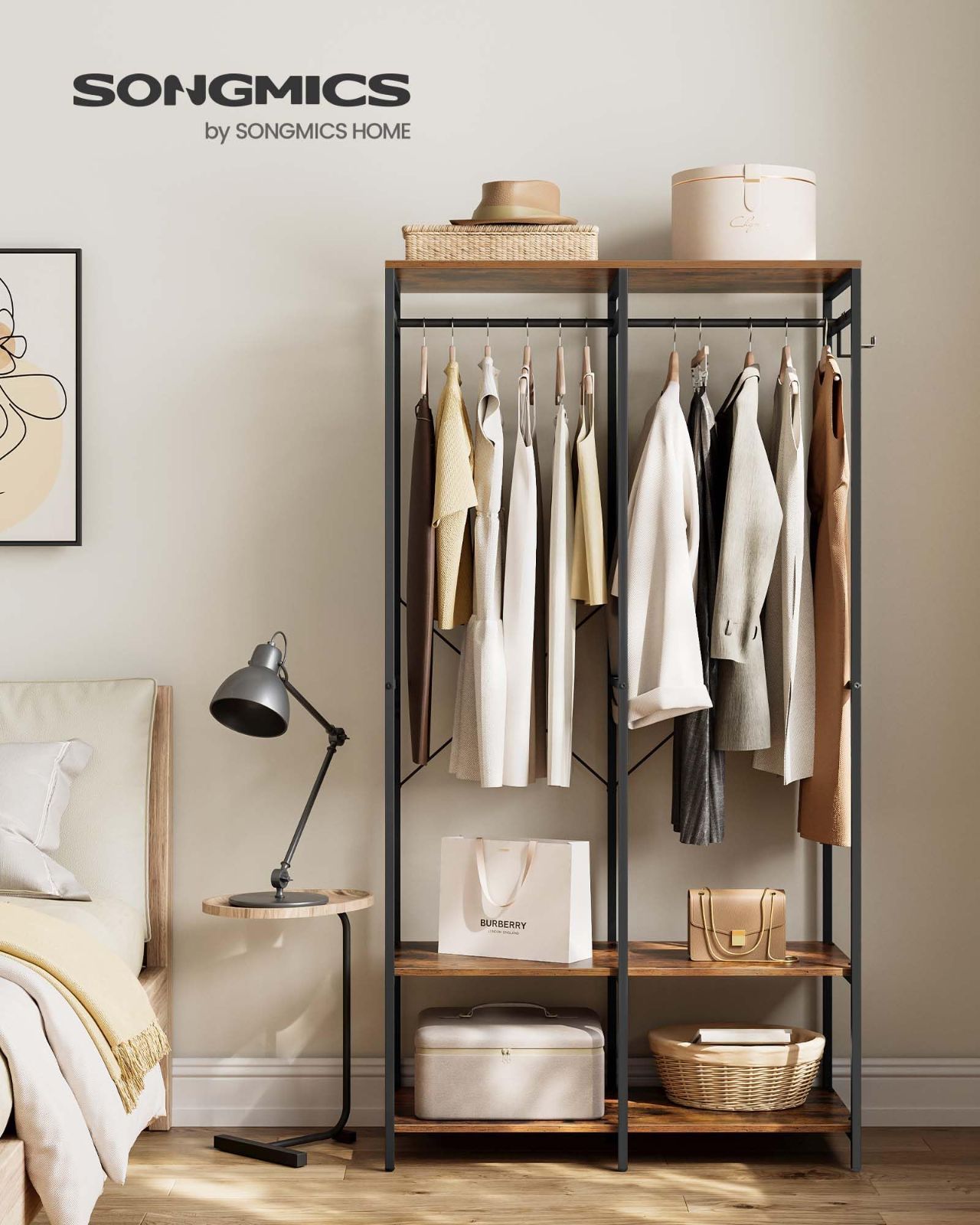 高品質 ハンガーラック ヴィンテージ風 棚付き 幅94.5×奥行40cm コート