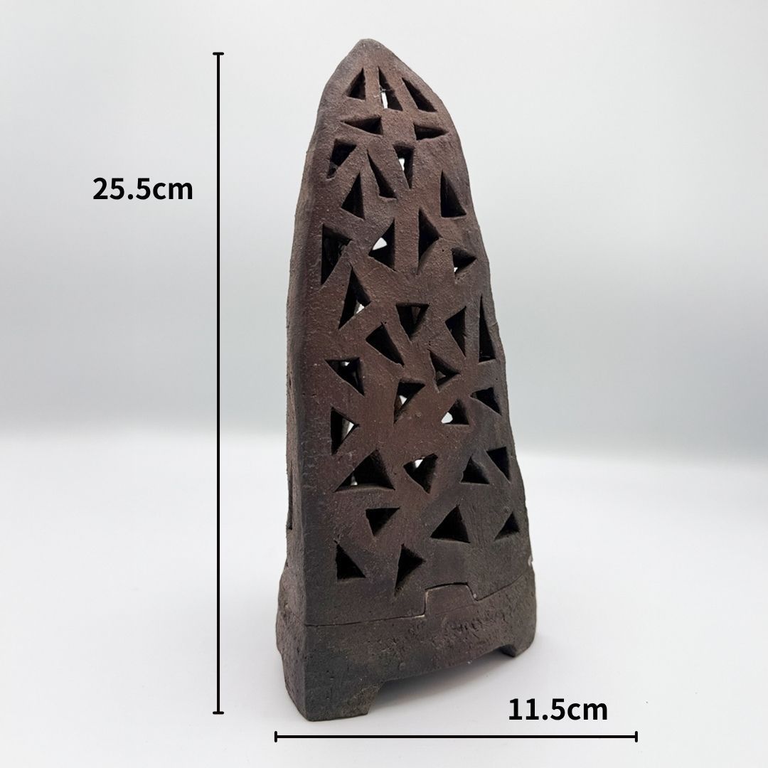 稲葉正幸作 陶製透かし香炉 幅11.5×高25.5cm 一点物 作家物 モダン
