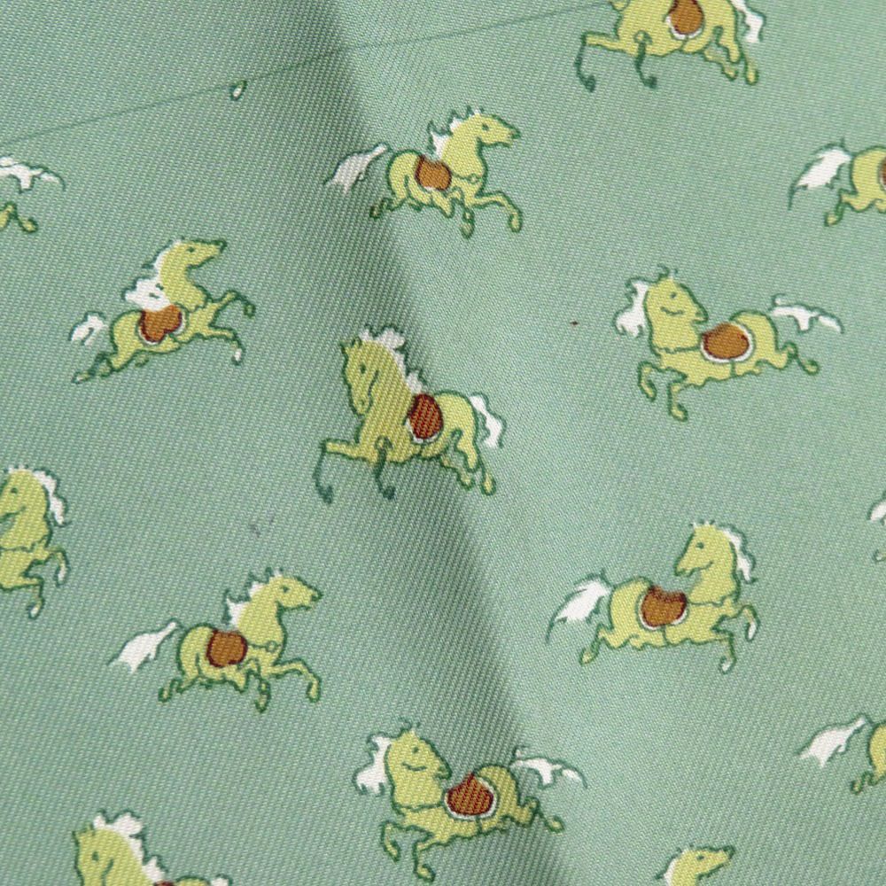 美品 エルメス カレ45 プチカレ 馬 シルク グリーン スカーフ 0821  