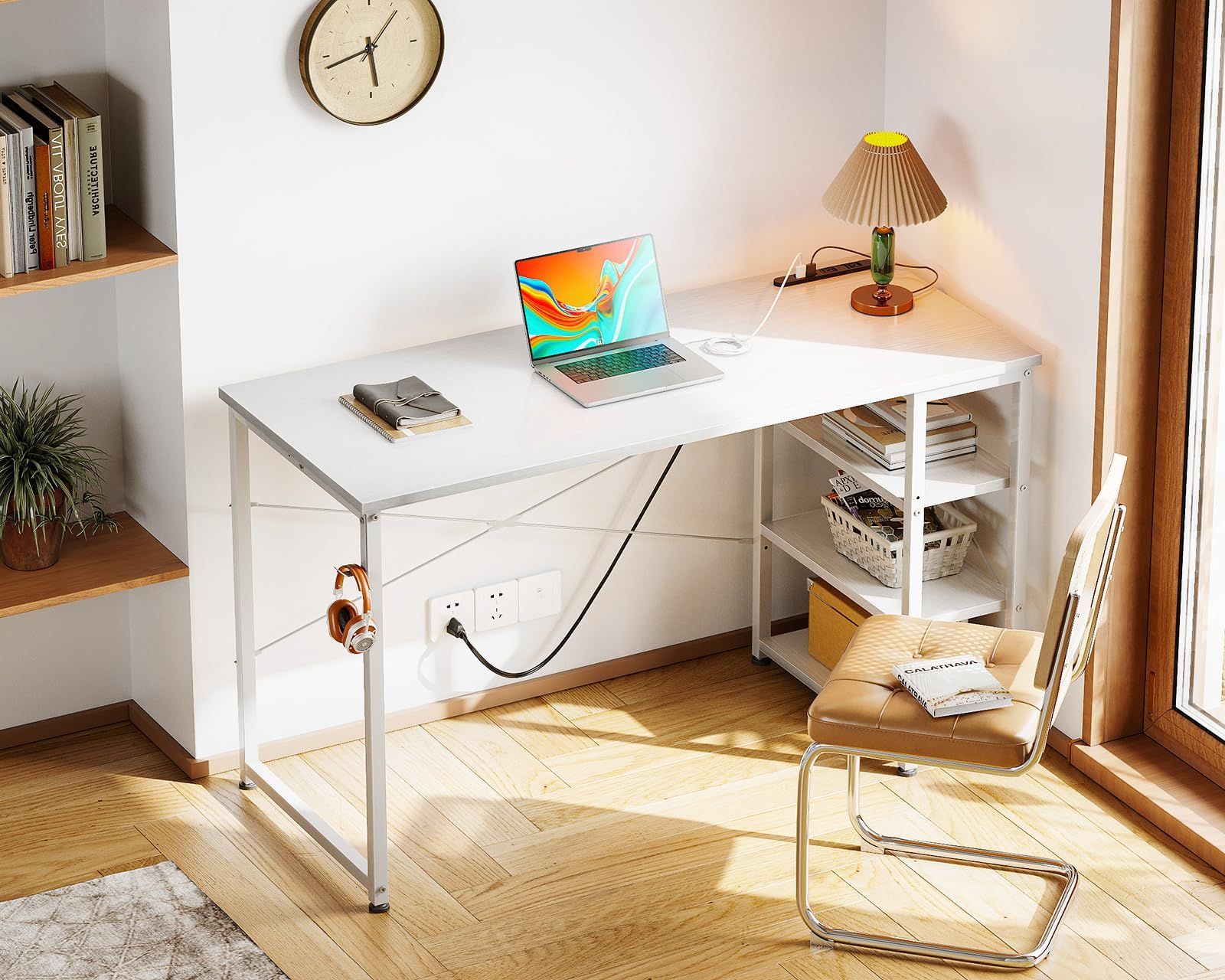 【ホワイト】パソコンデスク ラック付き デスク ワークデスク 木製 学習デスク 人気 商品】【ホワイト】 パソコンデスク ラック付き デスク ワーク