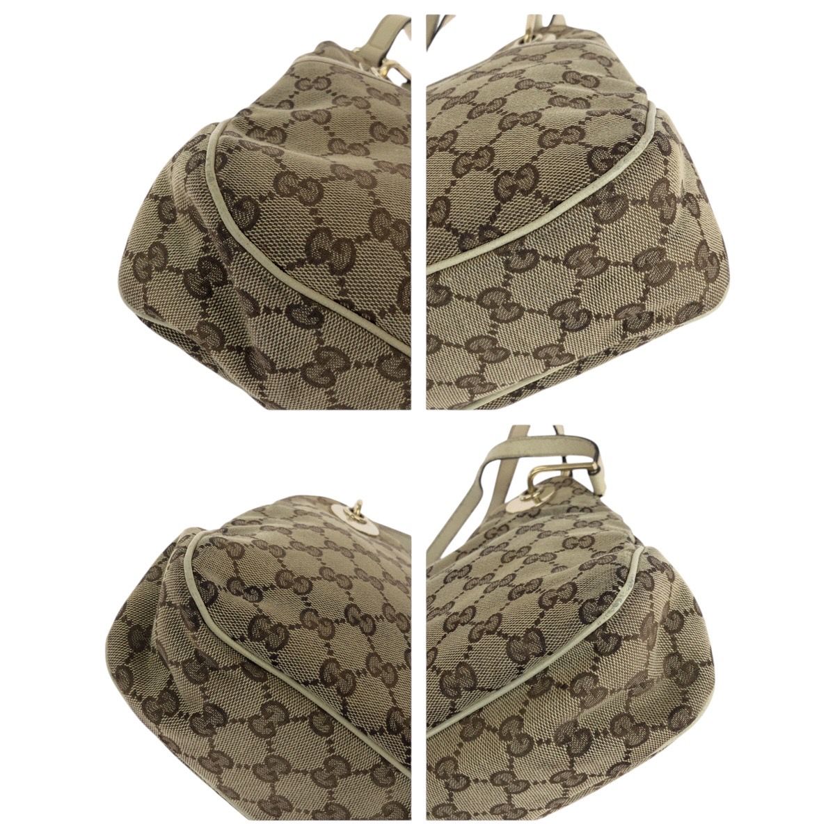GUCCI グッチ ブラウン ホワイト ゴールド金具 GGキャンバス/レザー