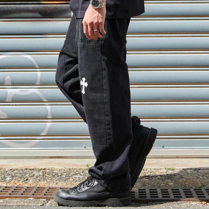 新品未使用 クロスパッチ ダブルニーデニムパンツ 十字架