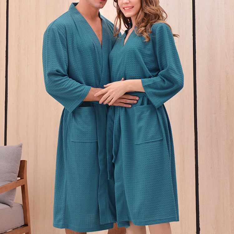 バスローブコットンの薄い春と秋のカップルのガウンのゆったりとしたパジャマ# バスローブ 8色 男女兼用 薄手 長袖 七分袖 膝丈 レディース