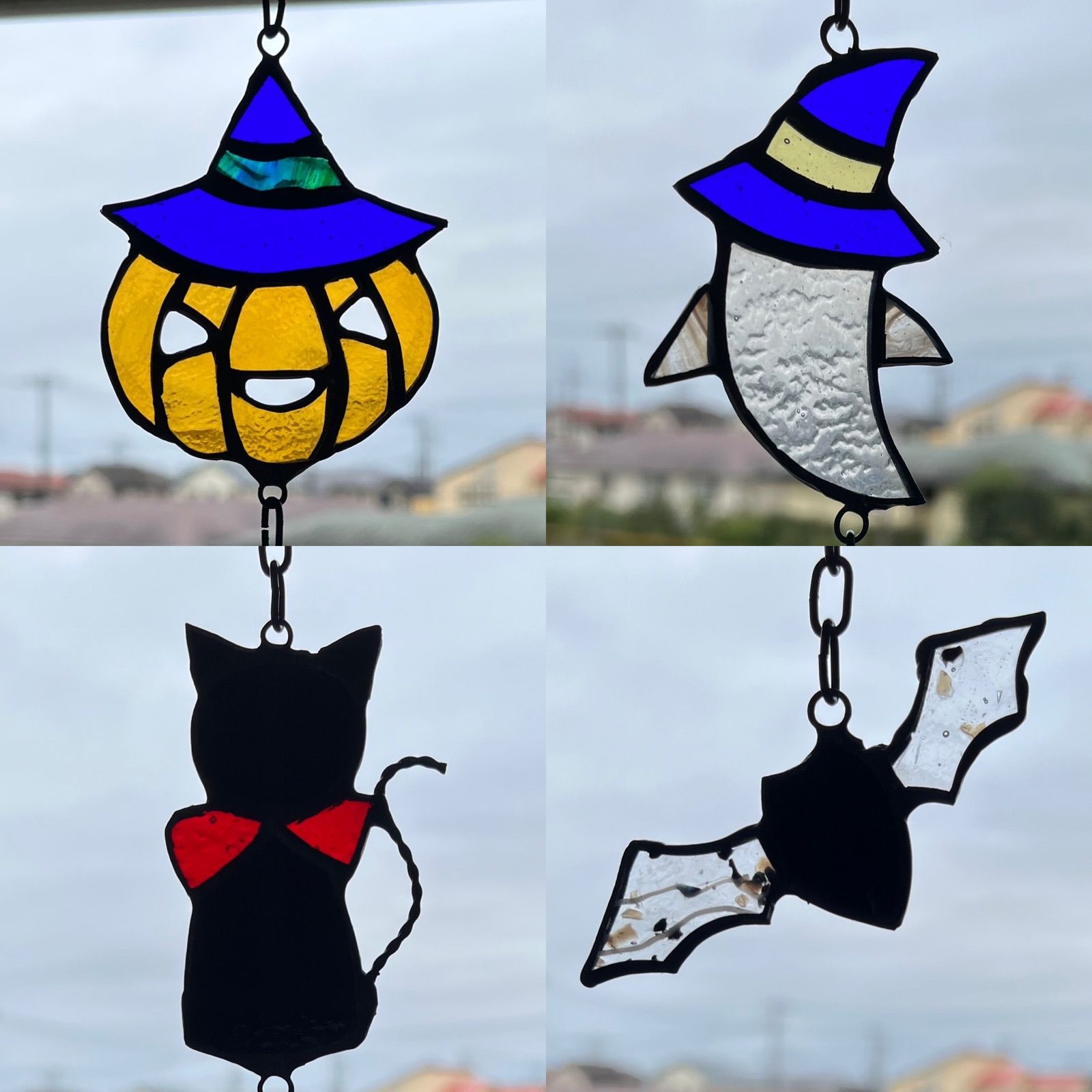 ハロウィンに　ステンドグラス　モビール(コウモリ、おばけ、黒猫) ステンド グラス ハロウィン おばけ ステンドグラス ハロウィン