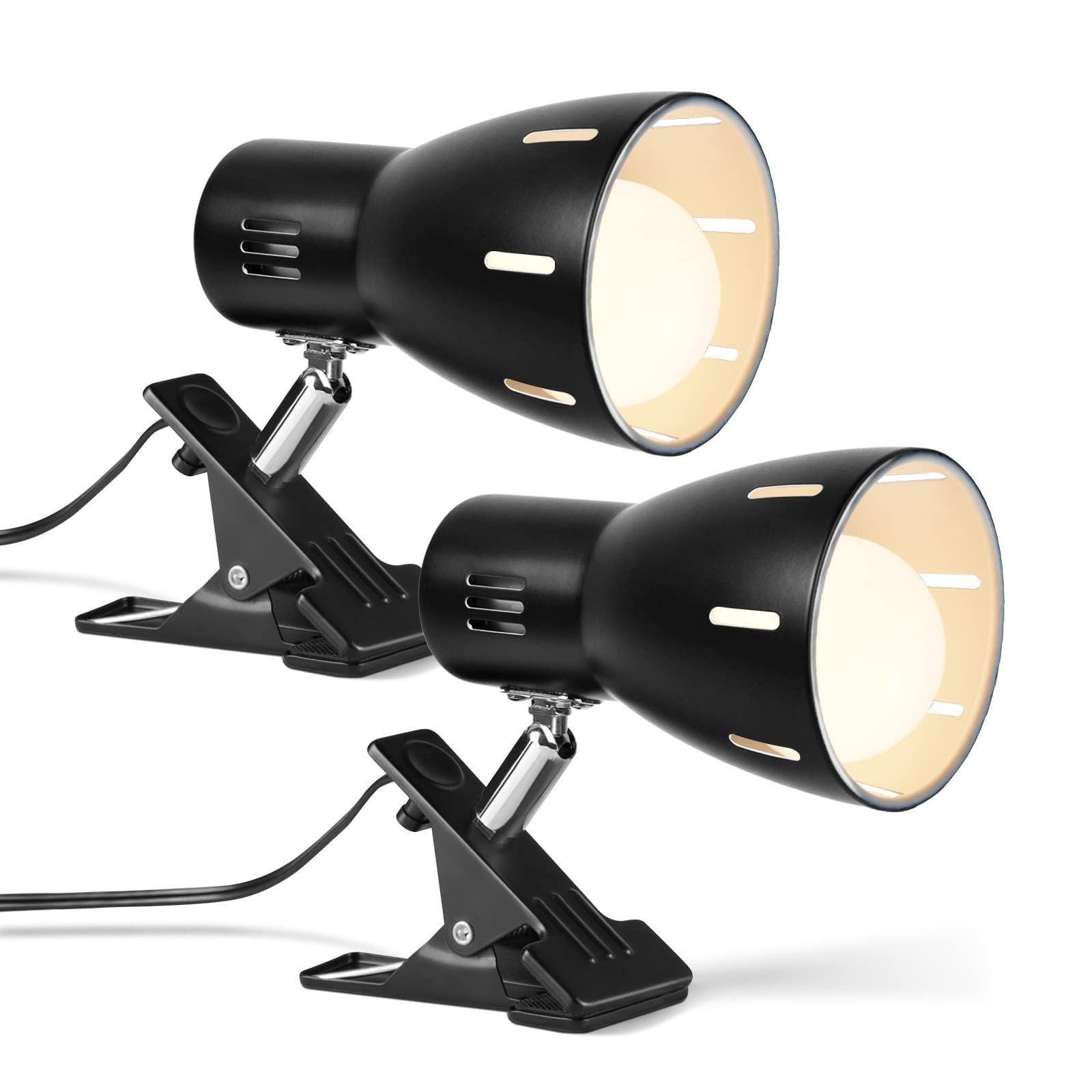 スポットライト クリップ led電球付き 60w 中間スイッチ付き クリップライトE26 350°回転仕事 屋内照明用ライト ブラック 器具 お部屋 寝室 店舗 ディスプレイライト 2個