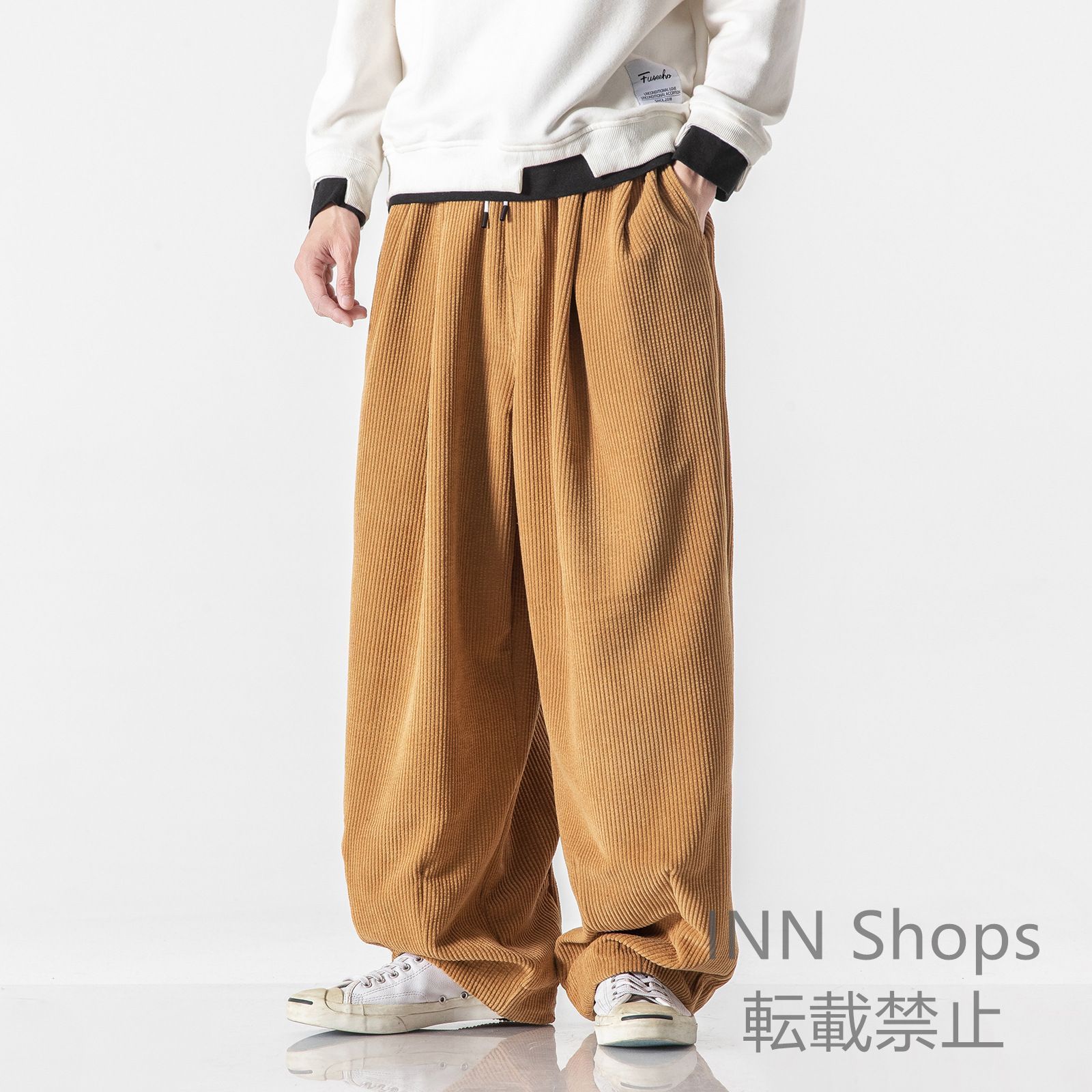 【新品未使用】サルエルパンツ メンズ カーゴパンツ ワイドパンツ 厚手 ゆったり カジュアル チノパン ロングパンツ コーデュロイ M~5XL黄色ghcp10