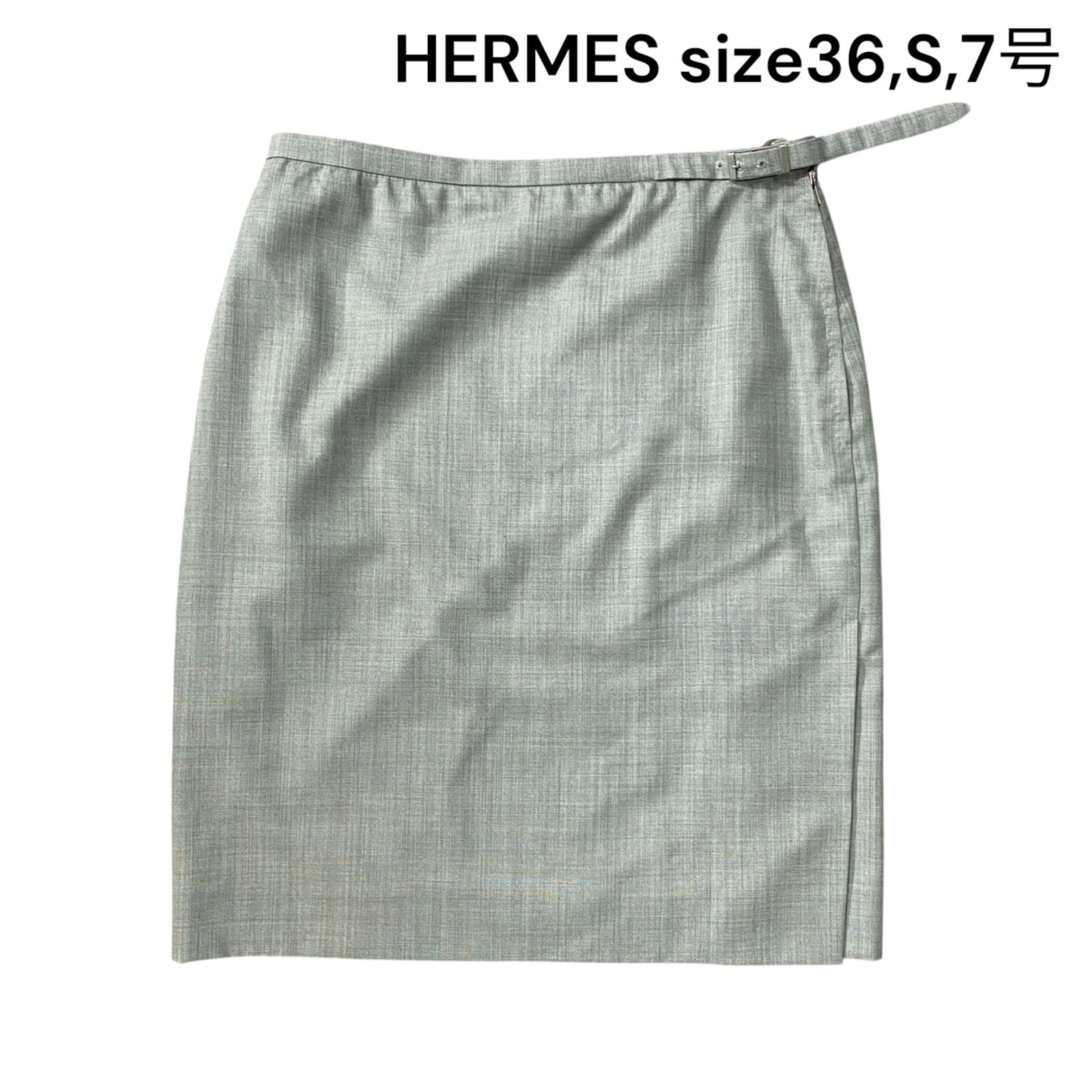 ○美品 エルメス HERMES ミニスカート タイト ペンシル ウール シルク 