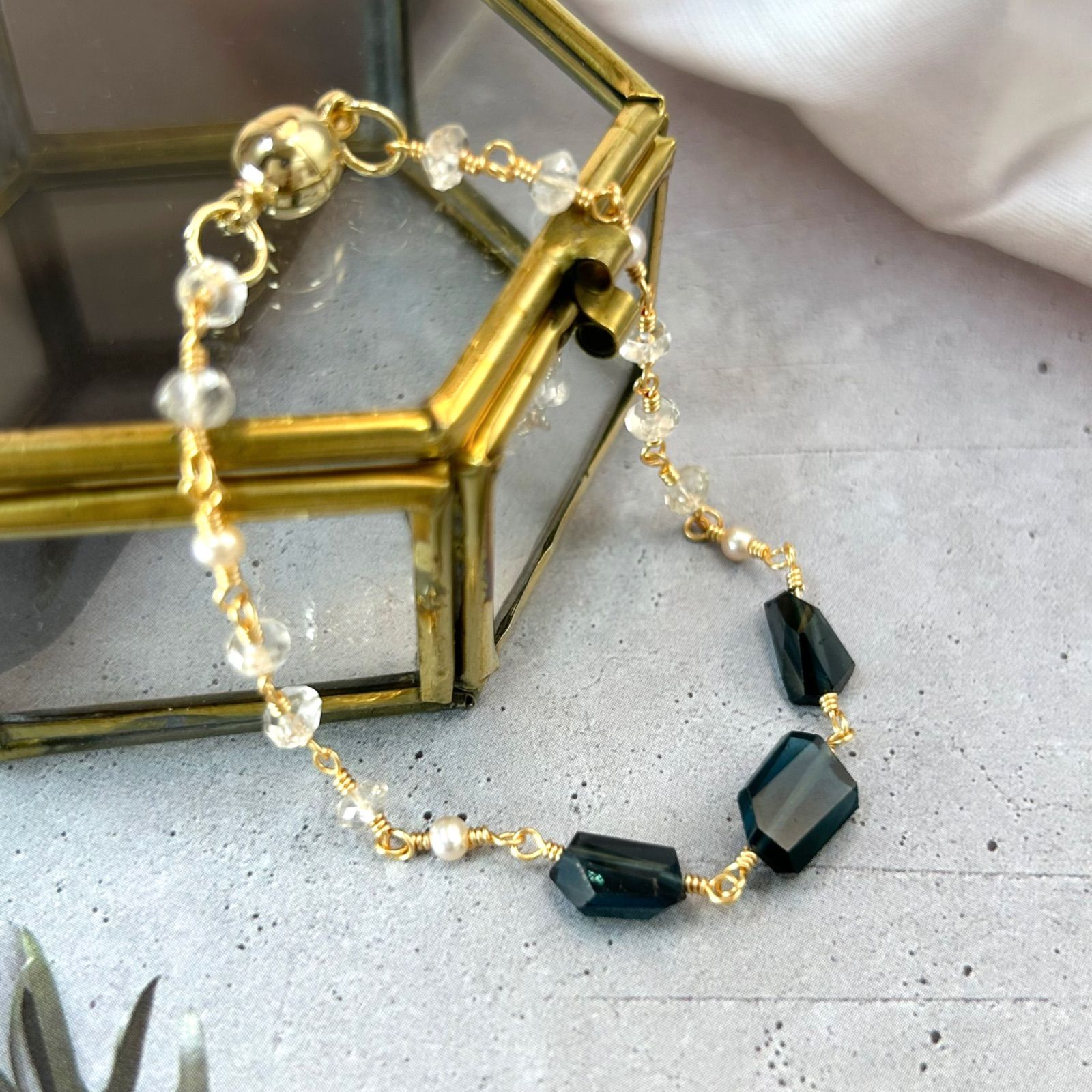 14kgf/天然石ロンドンブルートパーズのブレスレットハンドメイド