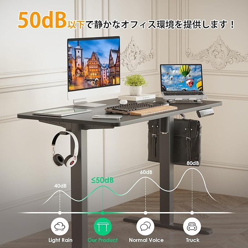 Sunon 電動昇降デスク（幅100cmX奥行60cm） 組み立て簡単（8分で完了