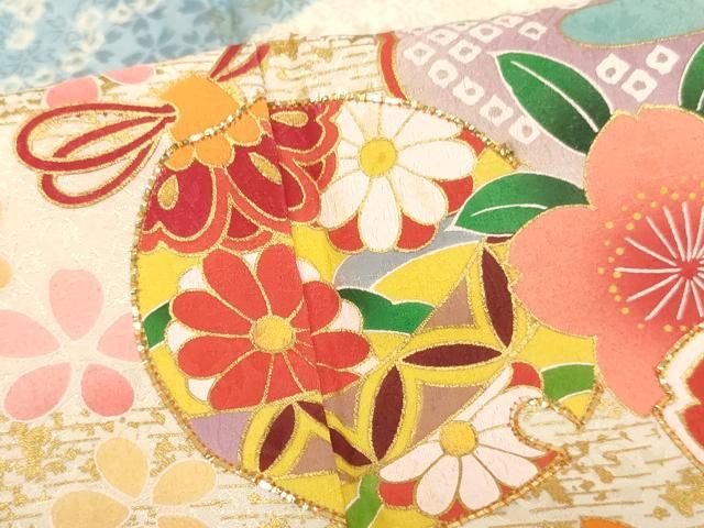 平和屋着物[]七五三 女の子 7歳 祝着 四つ身 駒刺繍 絞り 鈴雪輪花