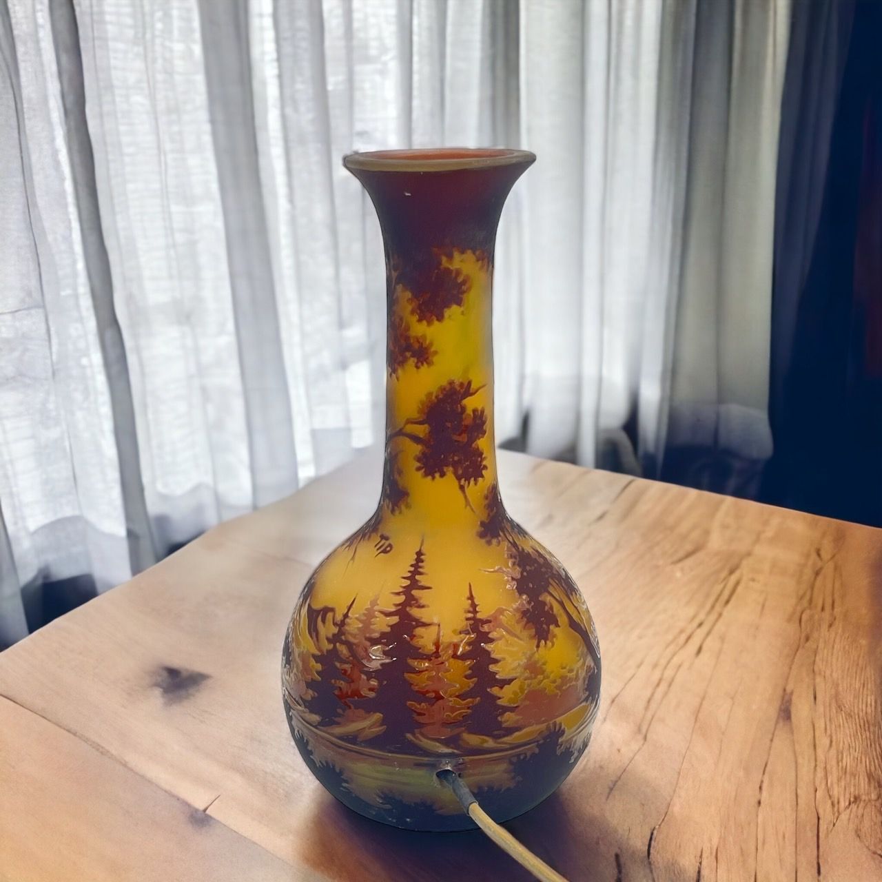 【証明書】エミールガレ　鶴首型　照明　高さ24cm 被せガラス　卓上ランプ 証明書】エミールガレ 鶴首型 照明 高さ24cm 被せガラス 卓上