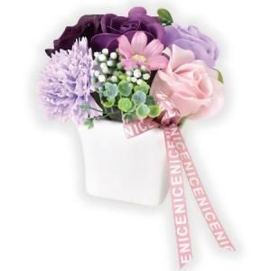 3営業日で発送 ソープフラワー ポットアレンジ陶器 5 12個アソート クリアケース付き BL PK PU RD YE S-165PU 入数 12