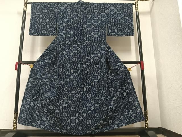 平和屋着物▽極上 久留米絣 単衣 葡萄蔦の葉文 綿 逸品