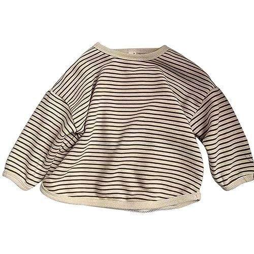 ベージュ_120 HahaNice 子供服 男の子 長袖ｔシャツ キッズ 女の子 綿 パーカー ストライプ ボーダー 丸首 カジュアル 春秋冬 普段着 通園通学 お洒落 ベージュ 120