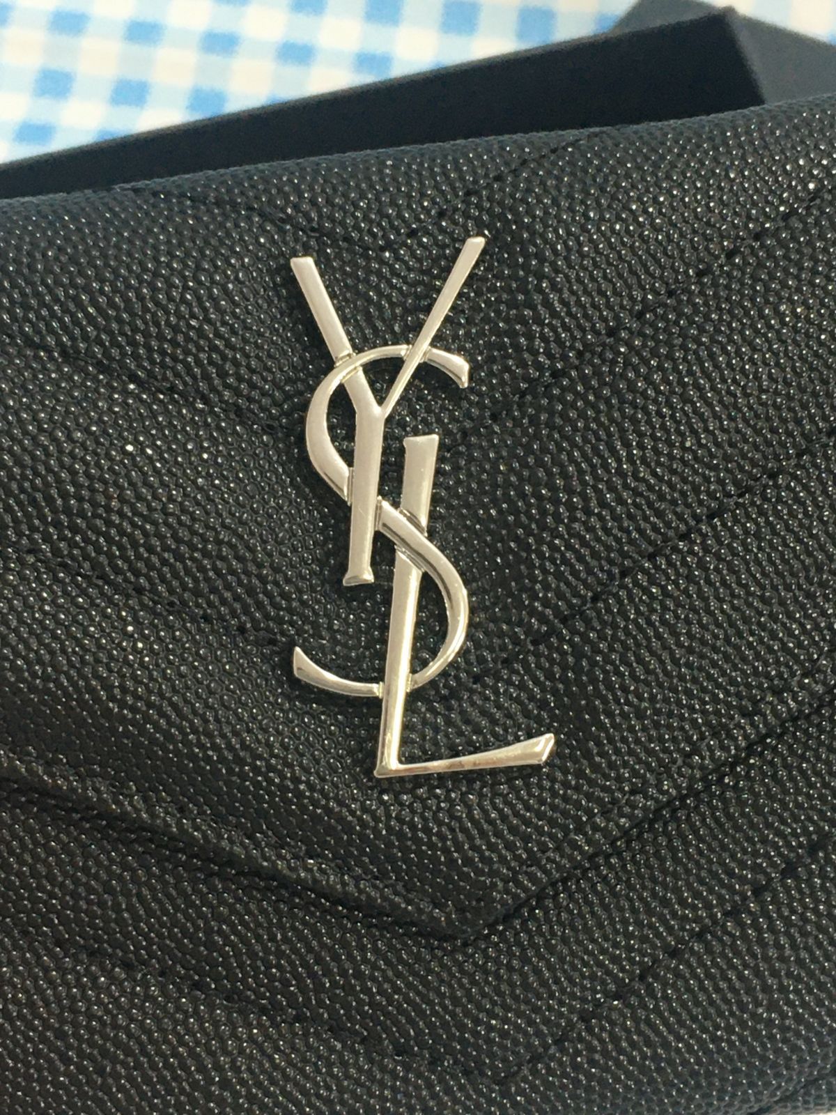 YSL イヴサンローラン ミニ財布 三つ折り財布 ブラック シルバー金具