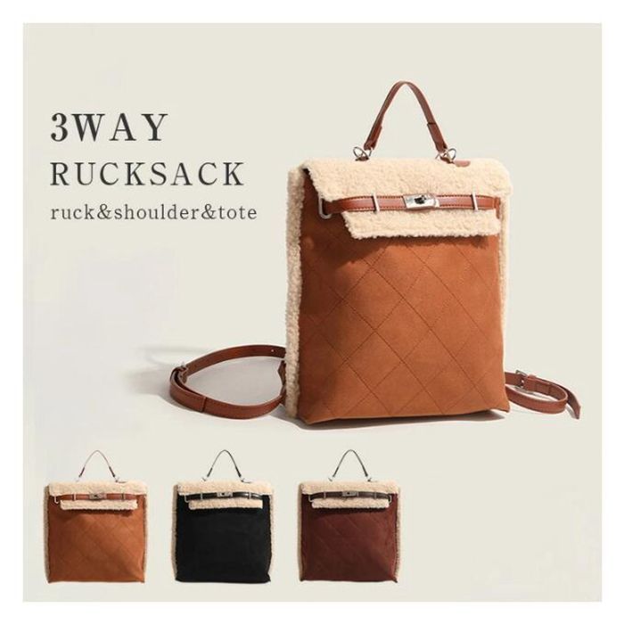 リュック レディース 3way リュックサック ショルダーバッグ ハンドバッグ 大きめ 鞄 柔らかい A4 ボア バックパック モコモコ もこもこ 軽量 肩掛け 斜め掛け 持ち手 大人 シンプル かわいい x
