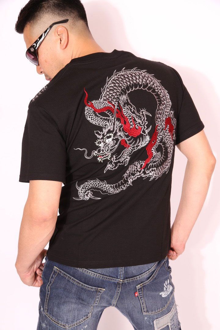 在庫限りセール SALE 20%off 花旅楽団スクリプト 炎龍 刺繍 和柄 半袖 Tシャツ(ST-805)SCRIPT  ご奉仕品の為返品交換不可 在庫限り☆花旅楽団スクリプト 炎龍 刺繍 和柄 半袖 Tシャツ ST-805