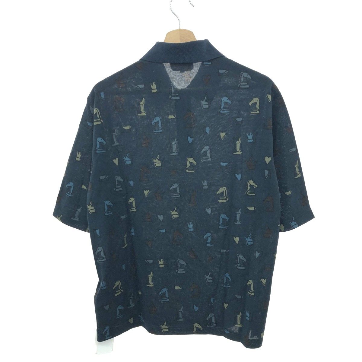 HERMES エルメス 半袖ポロシャツ サイズ S プレイグラウンド 鹿の子 チェス柄 総柄 コットン100％ ネイビー メンズ 241007002416