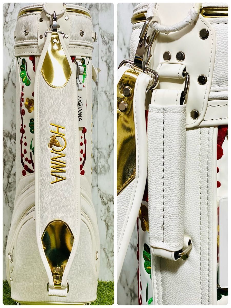 【新品未使用】最高級 ホンマ 会津絵 カート式 キャディバッグ ホワイト 新品未使用】最高級 ホンマ 会津絵 カート式 キャディバッグ