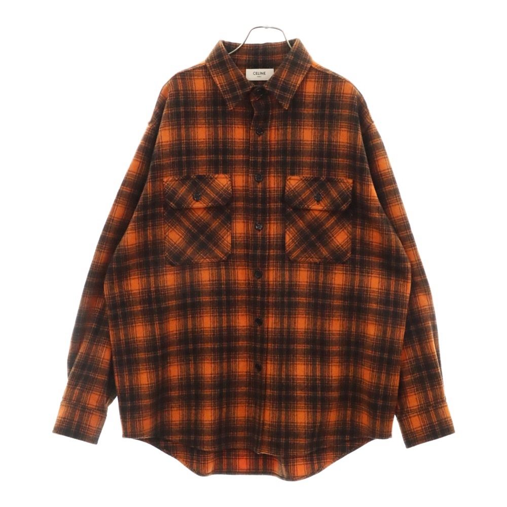 CELINE (セリーヌ) 22SS Loose Shirt in Checked Wool ウールチェックルーズシャツ ドラッグストアカラー  ランバージャック 2C574073Q オレンジ/ブラック - メルカリ