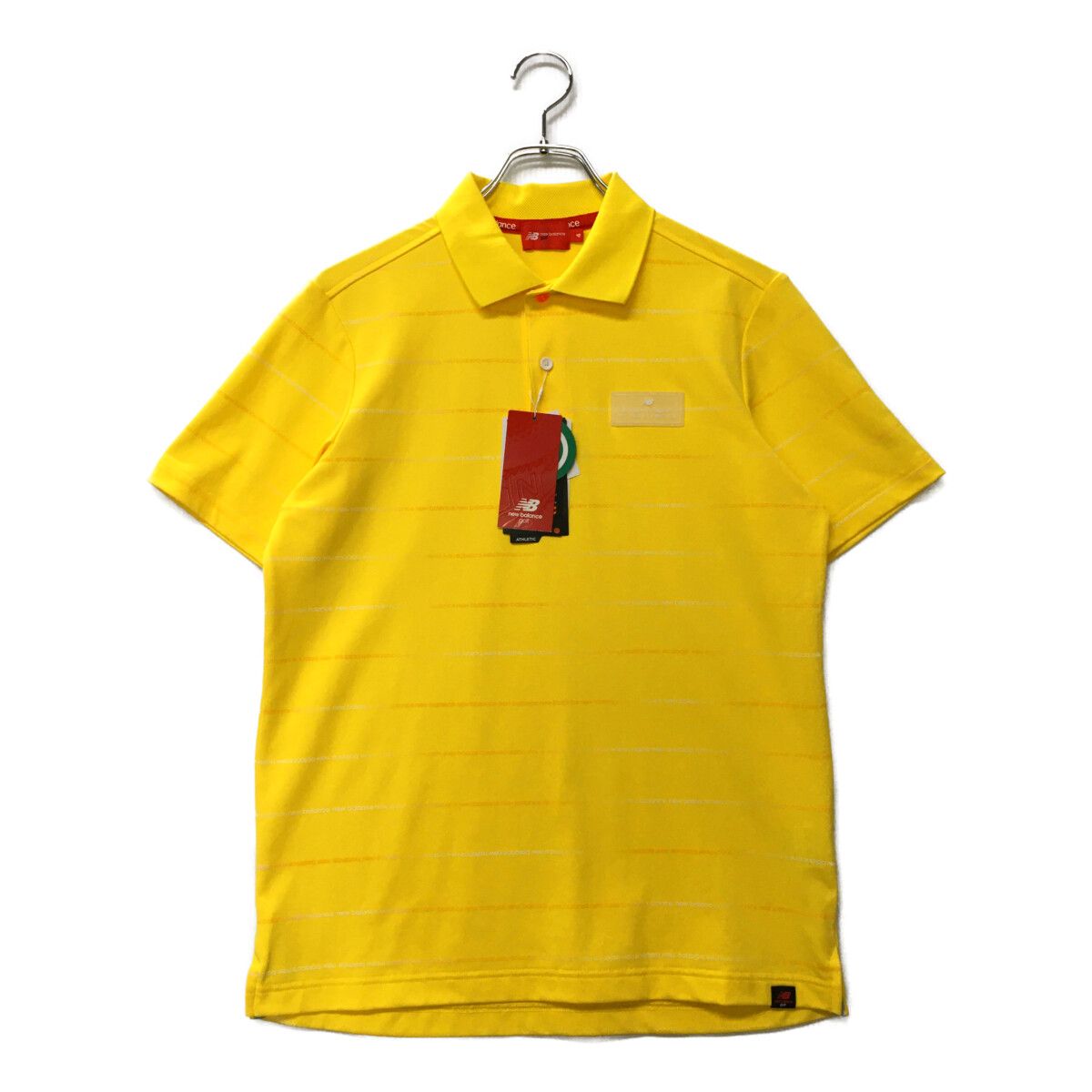 未使用品 メンズ ニューバランスゴルフ New Balance golf 半袖ポロシャツ 4(M) 黄 イエロー ロゴボーダー