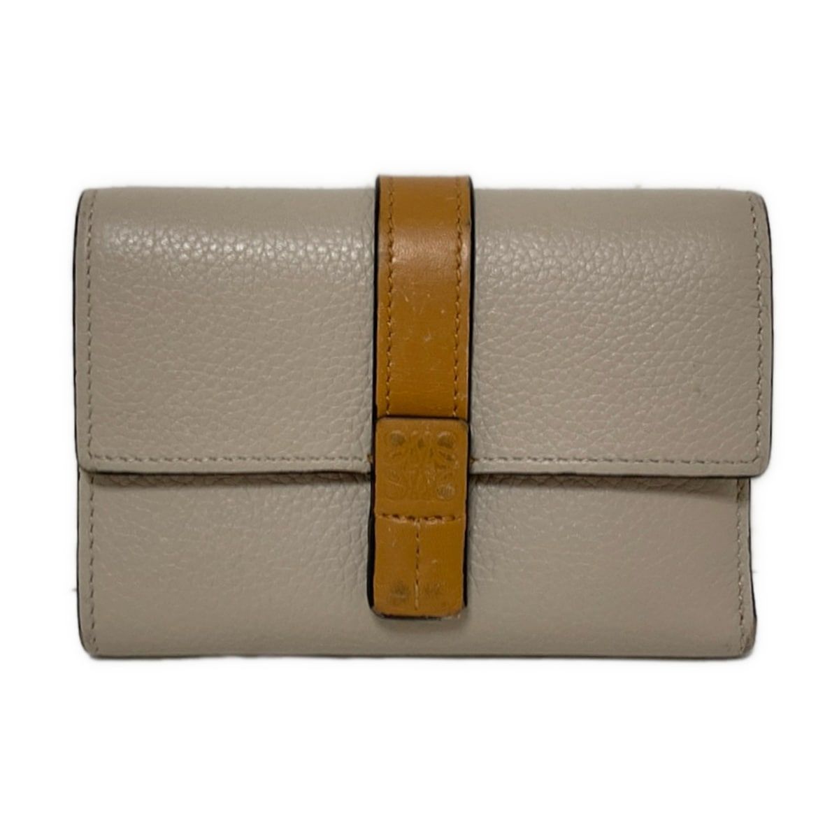 LOEWE ロエベ 3つ折り財布 スモールバーティカルウォレット グレーベージュ×ブラウン レザー