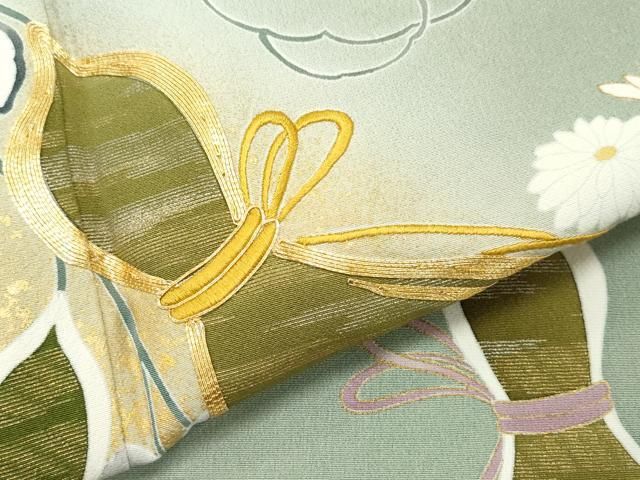 平和屋着物●染匠　久保耕　色留訪問着　刺繍　瓢箪花唐草文　暈し染め　金彩　正絹　逸品　CAAW3689vf 平和屋着物○染匠 久保耕 色留訪問着 刺繍 瓢箪花唐草文 暈し染め 金彩