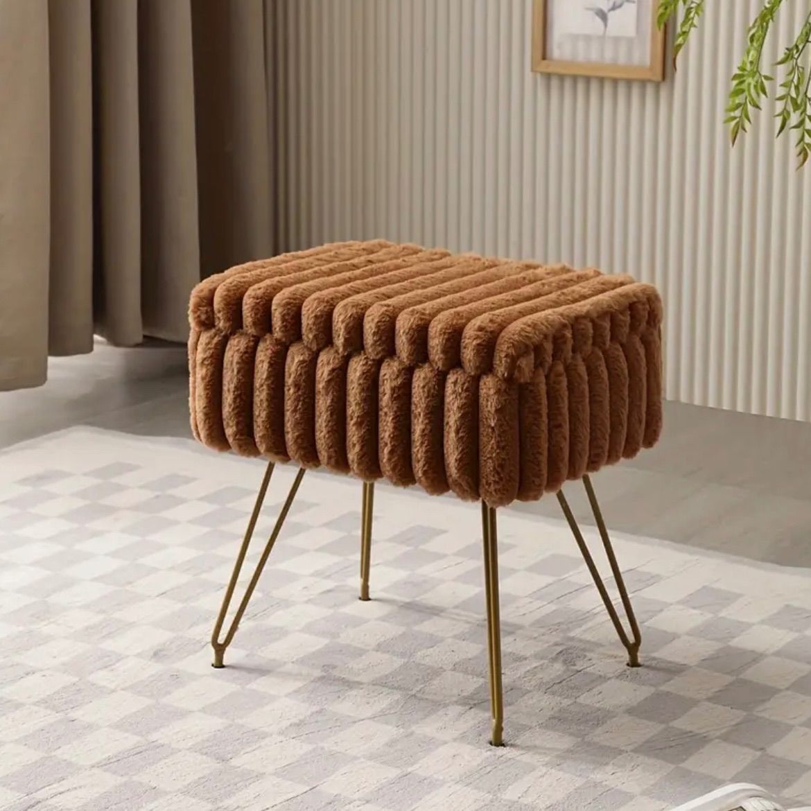 スツール イス チェア 椅子 シック フェイクファーベッドルーム 収納 メイクアップ リラクゼーション オットマンチェア モダン デザイン ピンク ベッドサイド リビングルーム 子供部屋 キッズルーム 子供用 かわいい おしゃれ 柔らかい 北欧 ブラウン