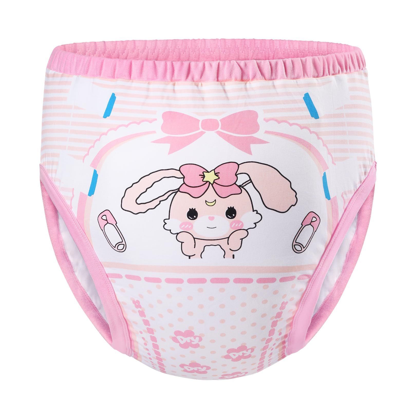 【即日発送】大人用トレーニングパンツ 可愛い絵柄【ベビーうさぎ】ウェストゴム付き 弾力性あり 漏れ防止 通気性 LittleForBig 洗濯可 ピンク S