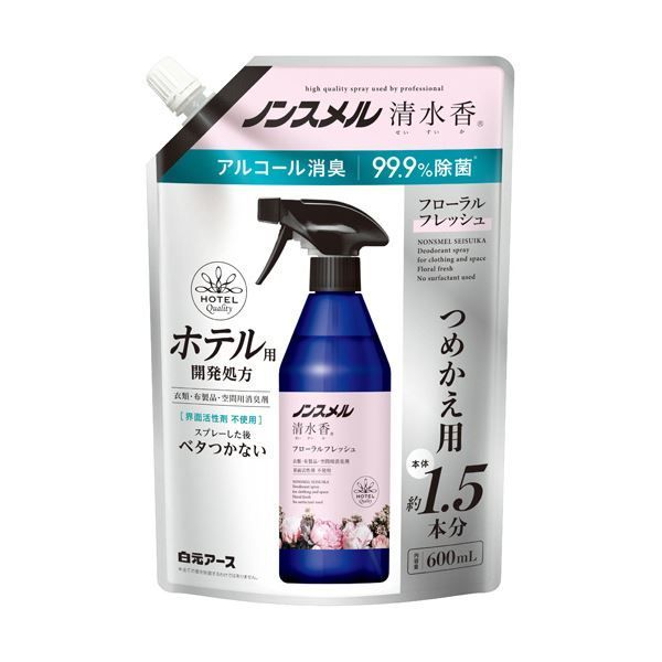 まとめ 白元アース ノンスメル 清水香 フローラルフレッシュの香り つめかえ用 600ml 1パック ×10セット