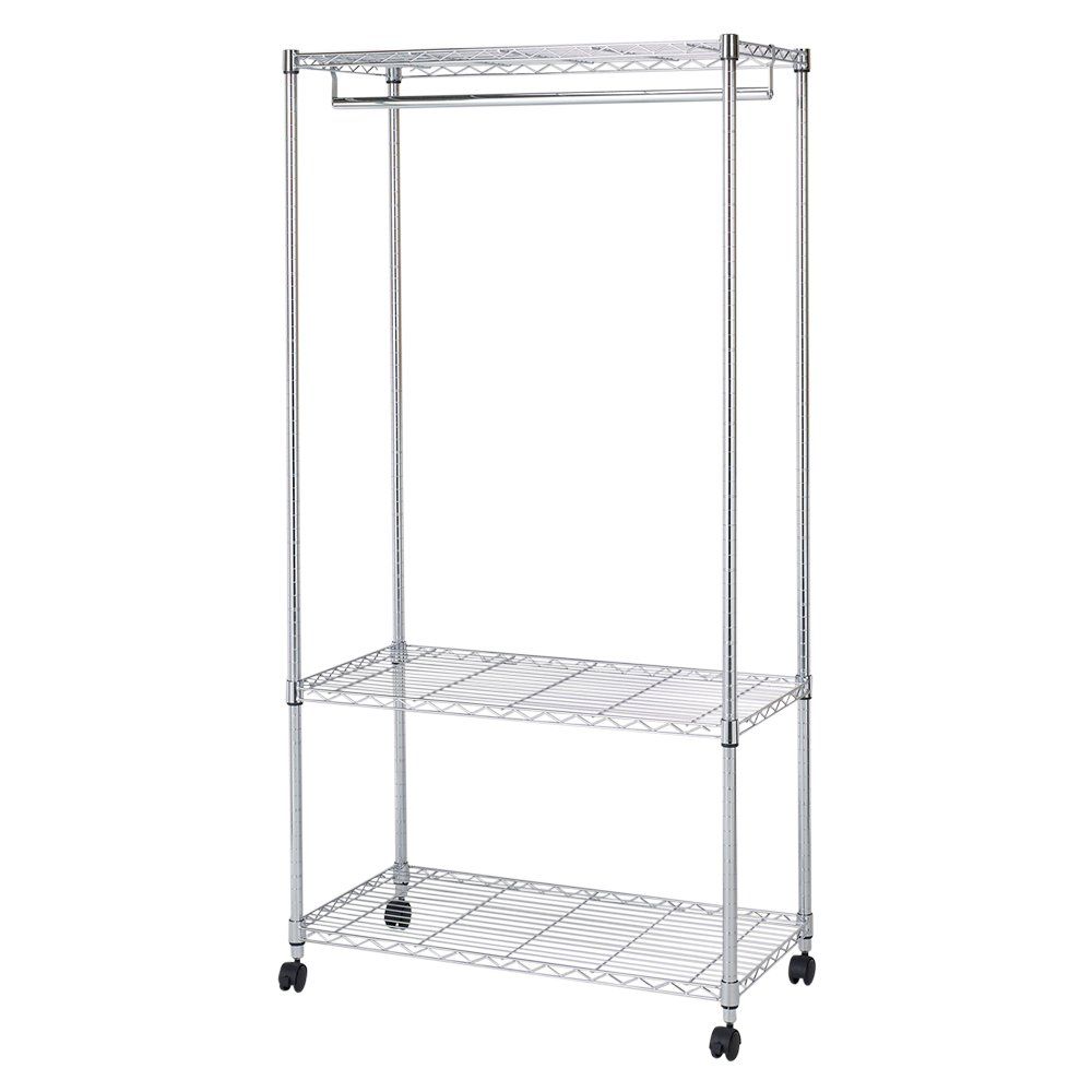 ハンガーラック 幅90×奥行46×高さ179.5cm ワードローブ 全体耐荷重240kg 3段 頑丈 キャスター付き 幅90 防錆加工 ポール径25mmパーツ対応 メタルルミナスラック 業務用 ルミナス互換 洋服 衣類収納 ドウシシャ EL25-90183