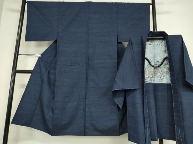 平和屋着物▽男性 紬 単衣 アンサンブル 留紺色 正絹 DAAX3096az
