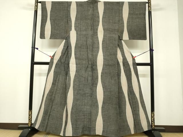 平和屋着物▽本場結城紬　重要無形文化財　単衣　立涌文　正絹　逸品　DAAV3012du 平和屋着物▽本場結城紬 重要無形文化財 単衣 立涌文 正絹 逸品