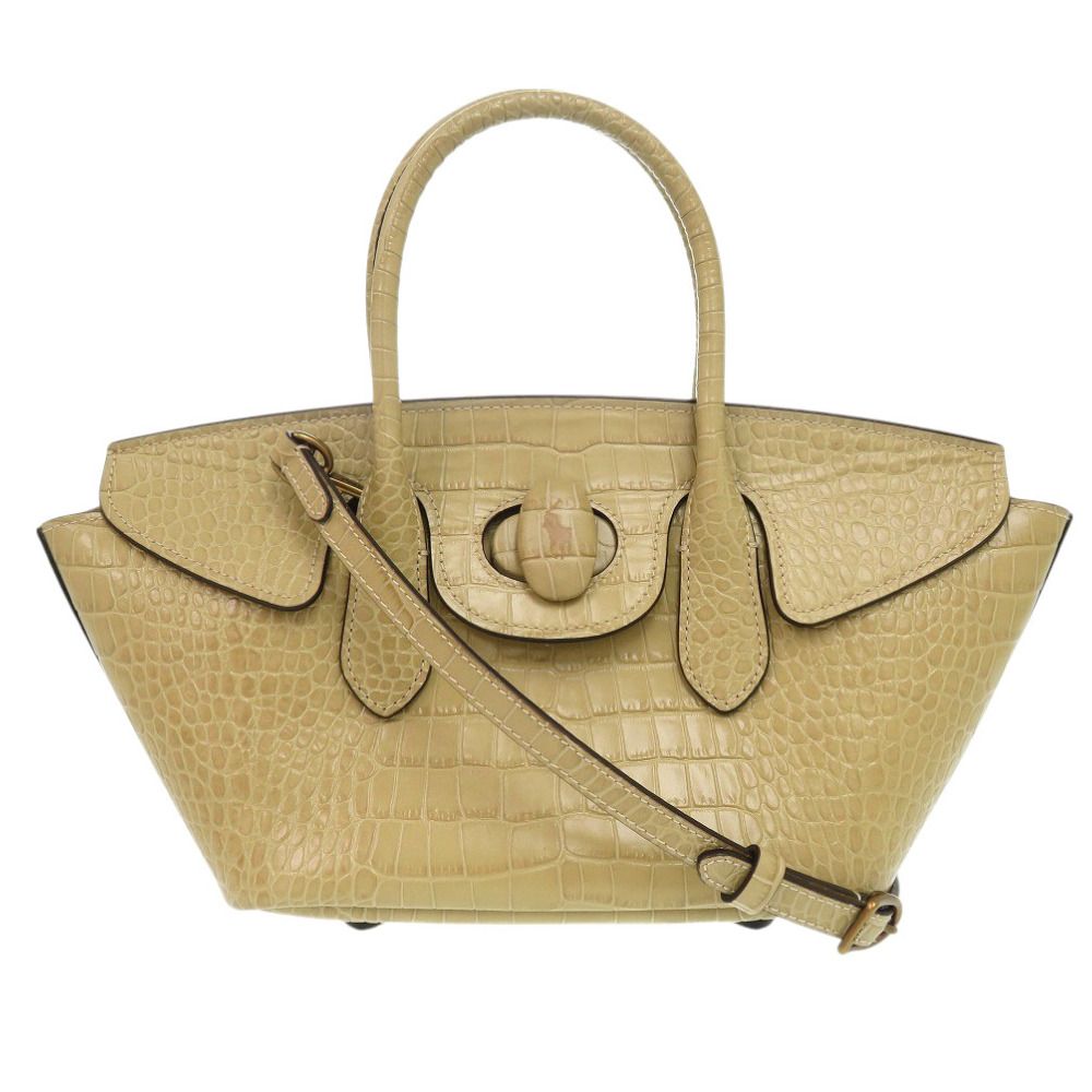 新品同様 ポロ ラルフローレン クロコ型押し 428907595001 レザー ベージュ 2way ハンドバッグ 1555 POLO RALPH LAUREN