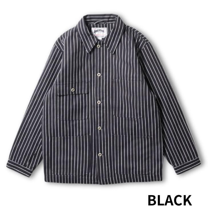 都内引取 HOUSTON ヒューストン 51500 STRIPE VIYELLA COVERALL ストライプビエラカバーオール BLACK 【品質保証書】
