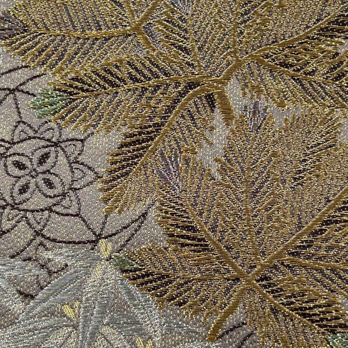 正絹 六通袋帯 松竹梅と宝尽くし 芯なし 唐織