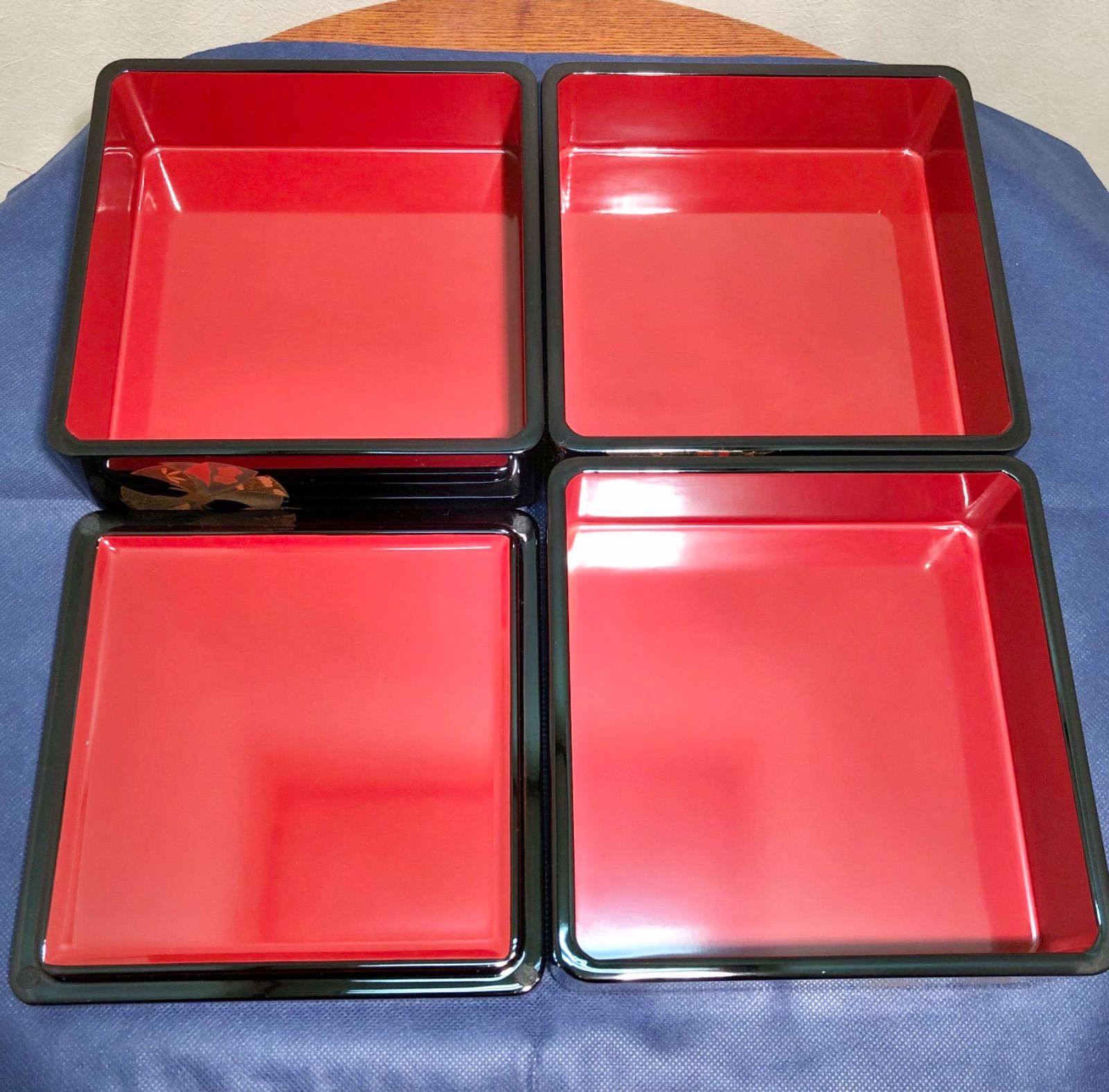 ◇会津塗り◇特撰 木製 漆器◇三段重／古典のし◇天然木◇本うるし◇黒