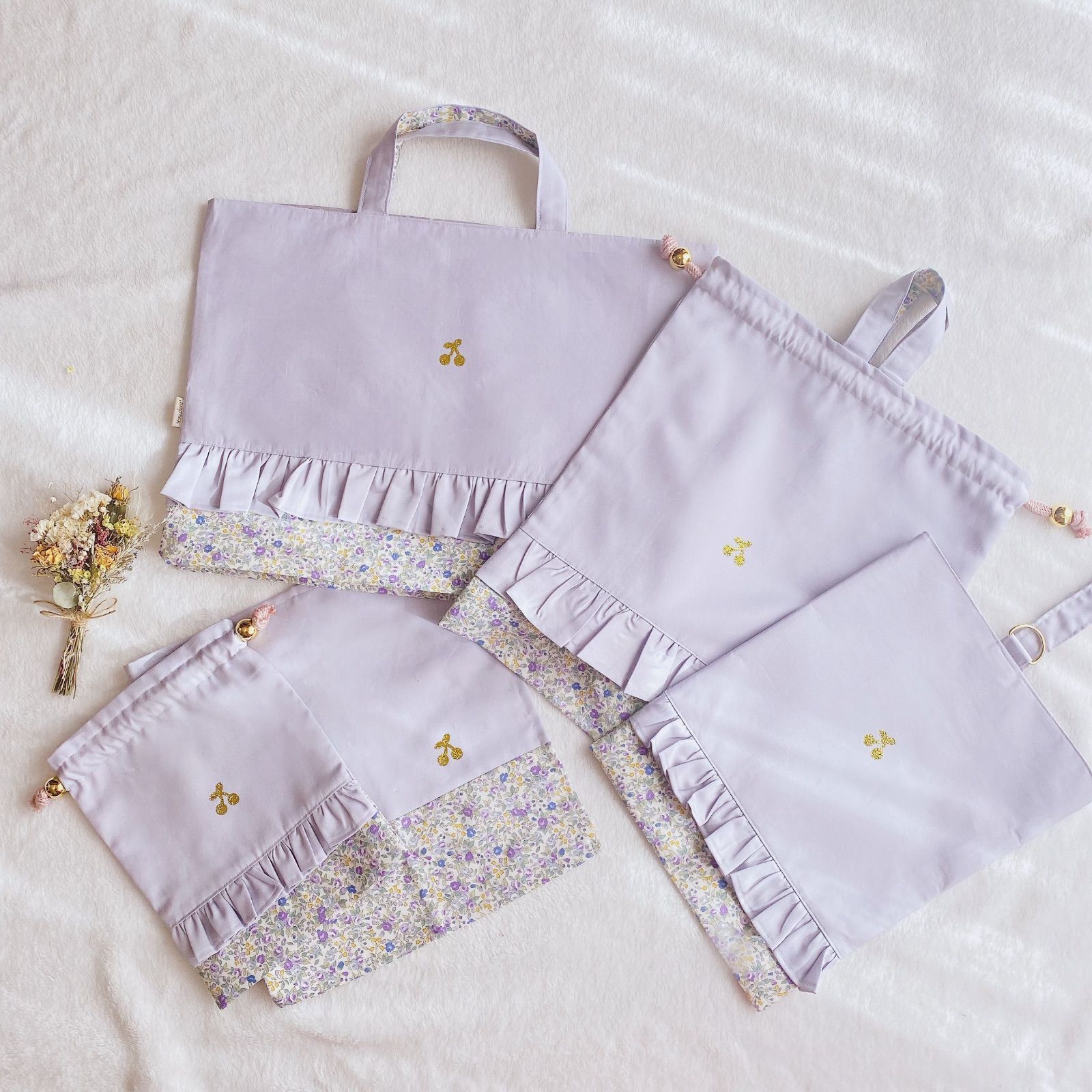 パープル ショップ 5点セット✩入園入学グッズ 紫 リバティ風 花柄