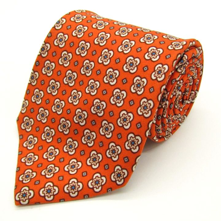 ルイジボレッリ ブランド ネクタイ 小紋柄 花柄 シルク イタリア製 PO メンズ オレンジ LUIGI BORRELLI ﾅﾎﾟﾘ一流老舗
