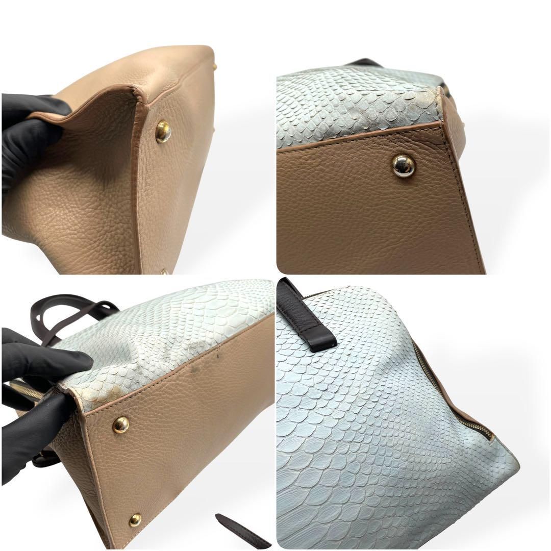 FURLA フルラ 2wayショルダーバッグ パイソン ハンドバッグ ベージュ 美品 FURLA 2way ハンドバッグ パイソン ブルー ベージュ 斜
