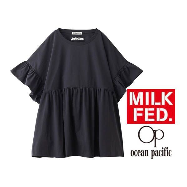 ミルクフェド 水着 ラッシュガード レディース tシャツ Tシャツ MILKFED OP RUFFLE TUNIC 103252013006 チュニック 黒 ブラック op ブランド UVカット milkfed オーシャンパシフィック