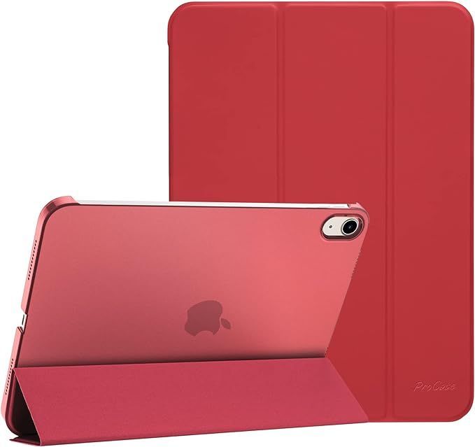 数量限定，格安 ProCase iPad 10世代 ケース 2022 10.9インチ A2696 A2757 A2777 軽量 耐衝撃 三つ折り スタンド スマートカバー（レッド） 応募券