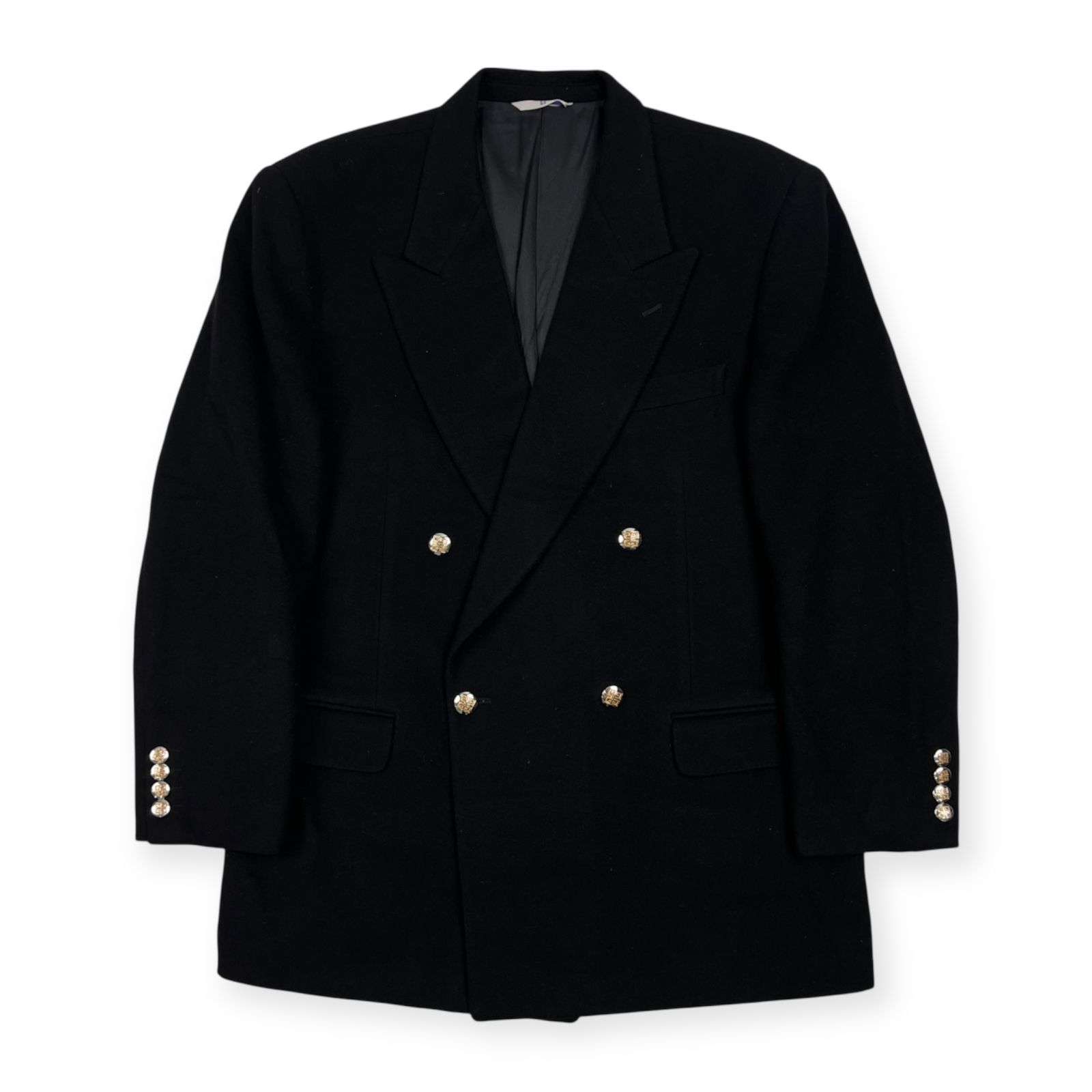 カシミヤ100% MONSIEUR by GIVENCHY ムッシュ バイ ジバンシィ 金ボタン ダブル テーラードジャケット L~XL程度/ブラック/ビンテージ