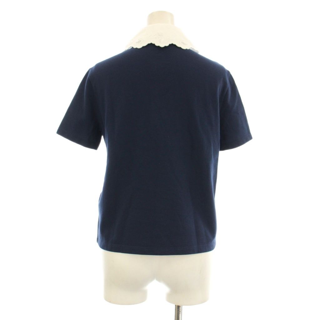  ヴァレンティノ ヴァレンチノ 25 SS ポロシャツ カットソー 鹿の子 半袖 レース襟 刺繍 金ボタン S 紺 ネイビー 白 ホワイト KU ポロシャツ トップス