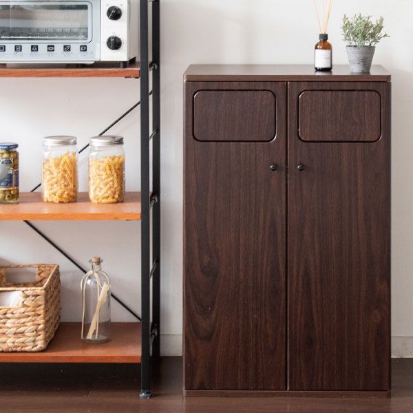 木目調 ブラウン ゴミ箱 45L スリム スイング式ダストボックス 北欧風