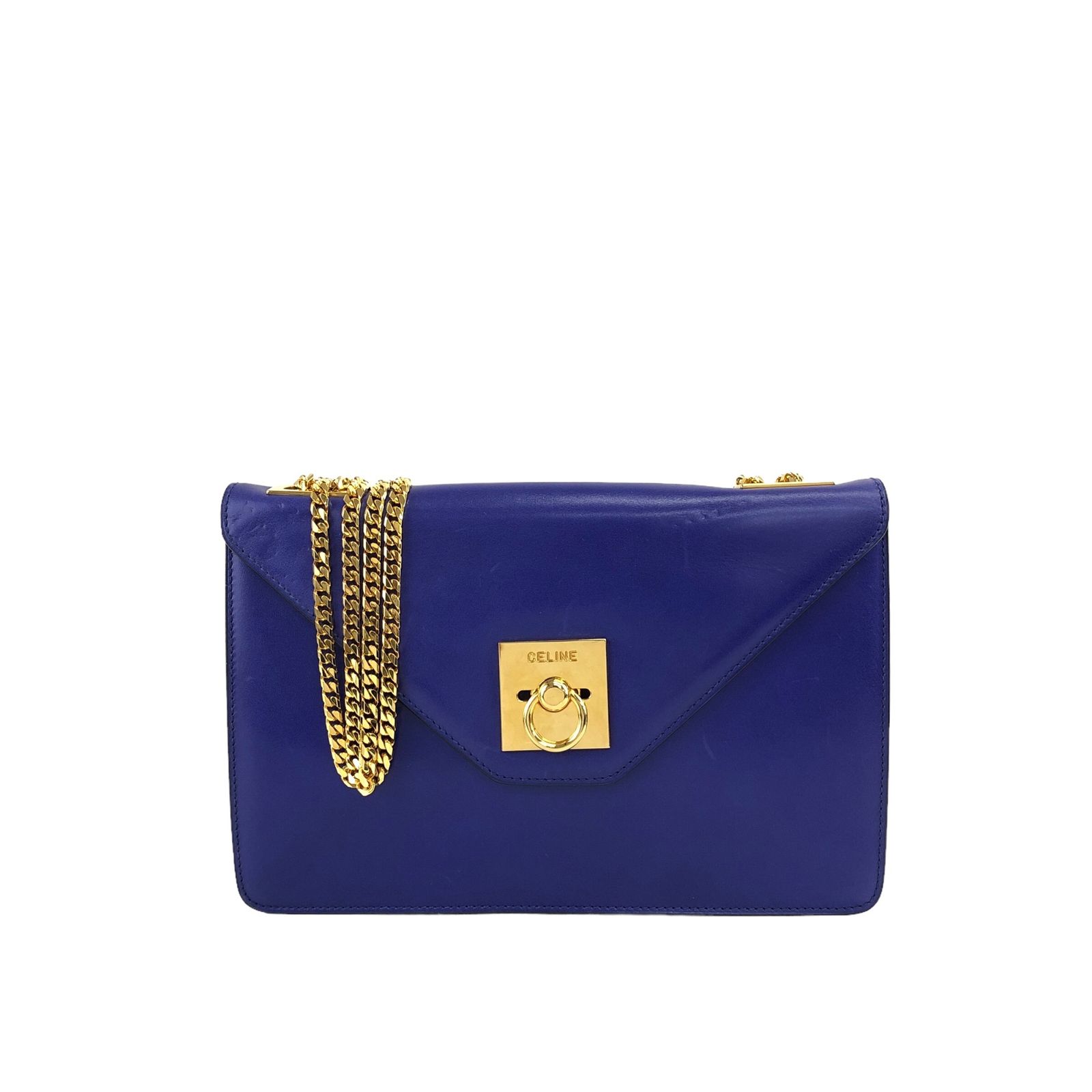 CELINE セリーヌ ショルダーバッグ ネイビー ガンチーニ レザー チェーンショルダー ppdxph