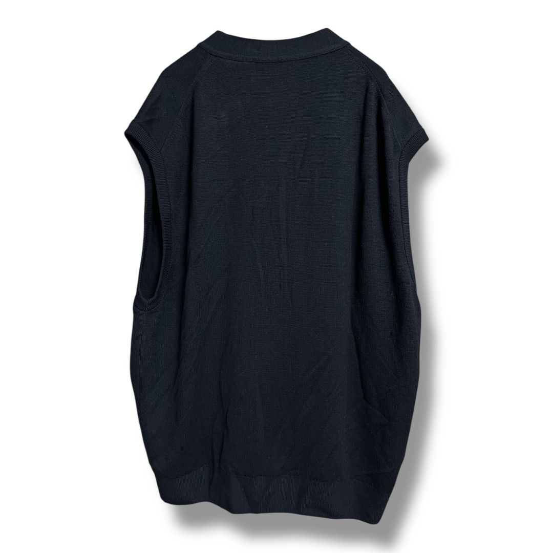 JAEGER イエーガー 80sヴィンテージ 英国製 黒タグ 前開き ニットベスト 紳士 ノースリーブニット チョッキ 薄手 ウール メンズ サイズ40 ブラック 秋 久喜倉庫店 K637Y