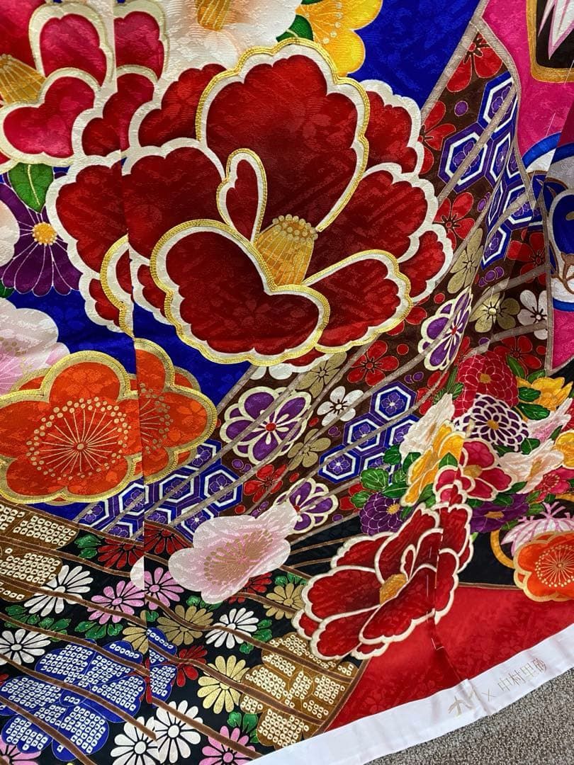 コラボ振袖 仮絵羽 九重×中村 里砂 金駒 金彩 正絹 未仕立て品 八掛
