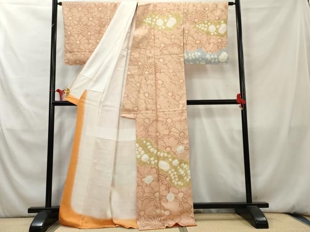 平和屋着物○紬 訪問着 木目絞り 西武百貨店扱い 正絹 逸品 AAAU0167np